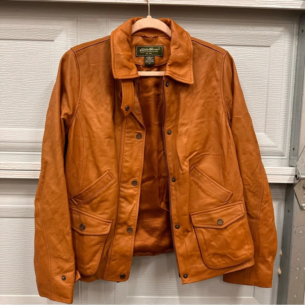 Eddie Bauer Genuine Lamb Leather Jacket Women’s Size M Brown Zipper/Buttons. - Picture 3 of 14